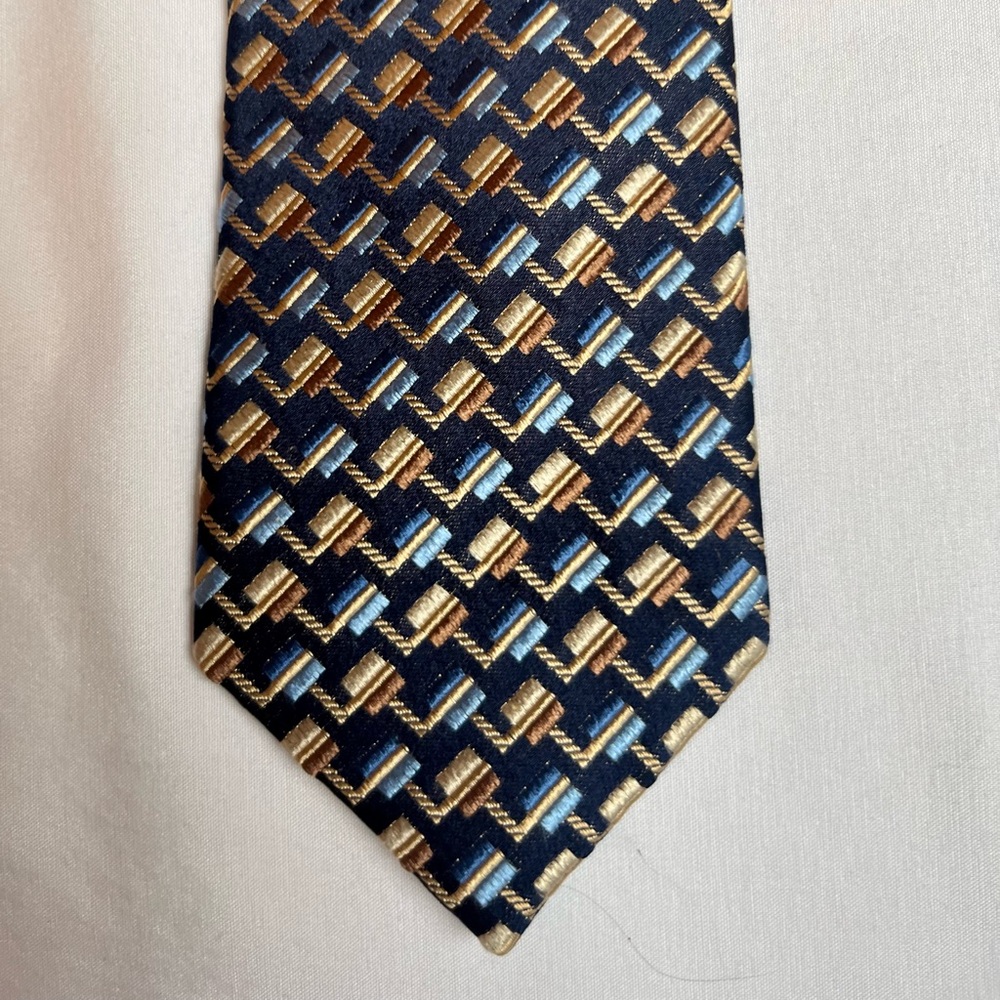 Bardelli Roma Mens Necktie Tie Blue Tan Geometric 100% Silk Italy
